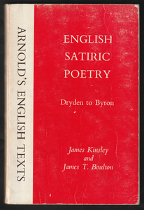 English Satiric Poetry By James Kinsley & James T. Boulton